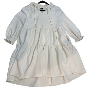 Wishlist texture neck tie mini dress champagne fairy coquette ruffle puff sleeve